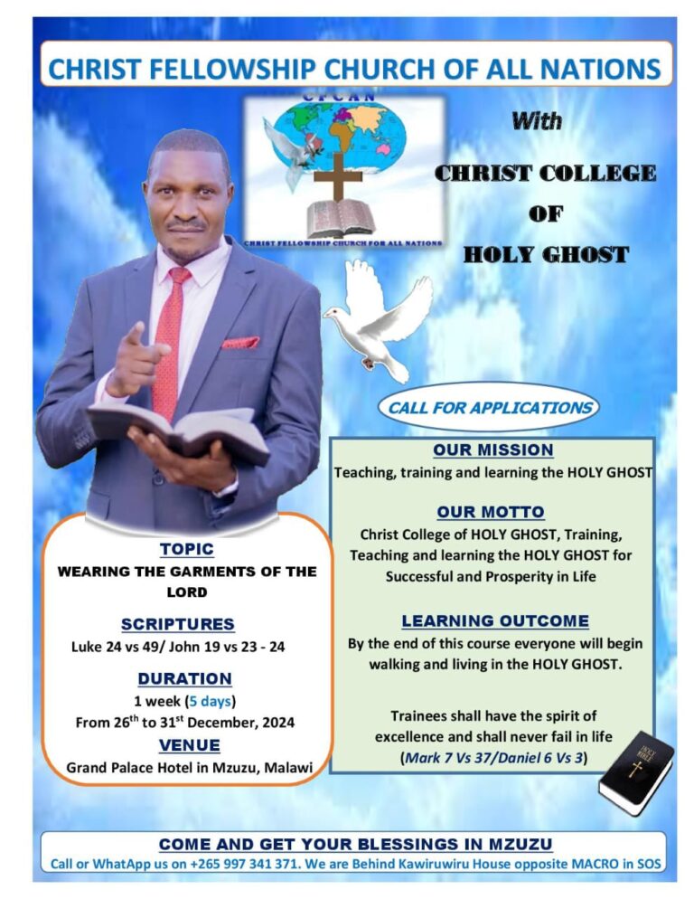 CFCAN’S Apostle Dr. Mchellings Nyirongo to Host Bible School in Mzuzu